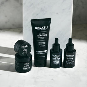 Brickell day serum with SPF pump closeup highlighting easy application and daily sun protection