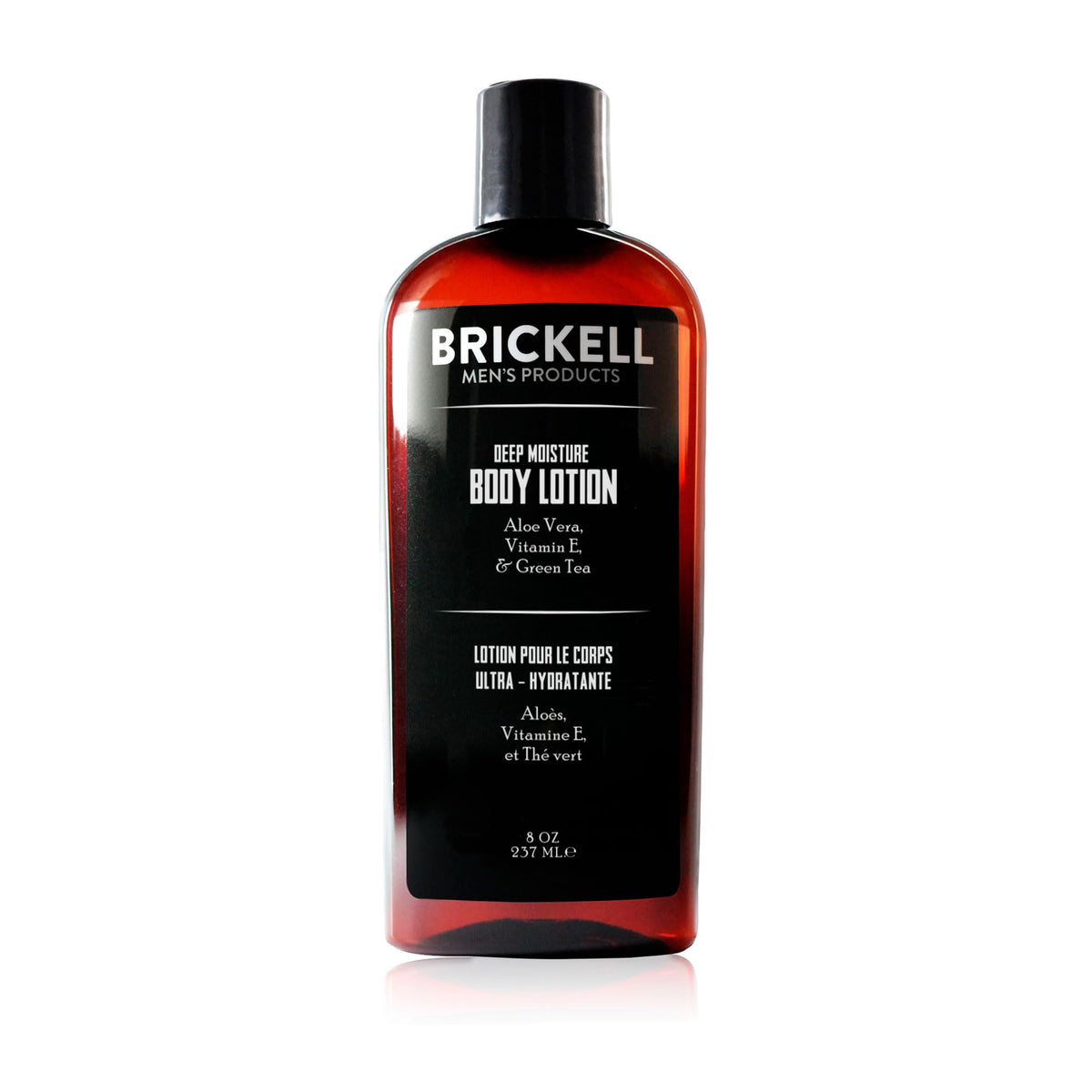 Brickell bottle front packaging showing unscented label and benefit