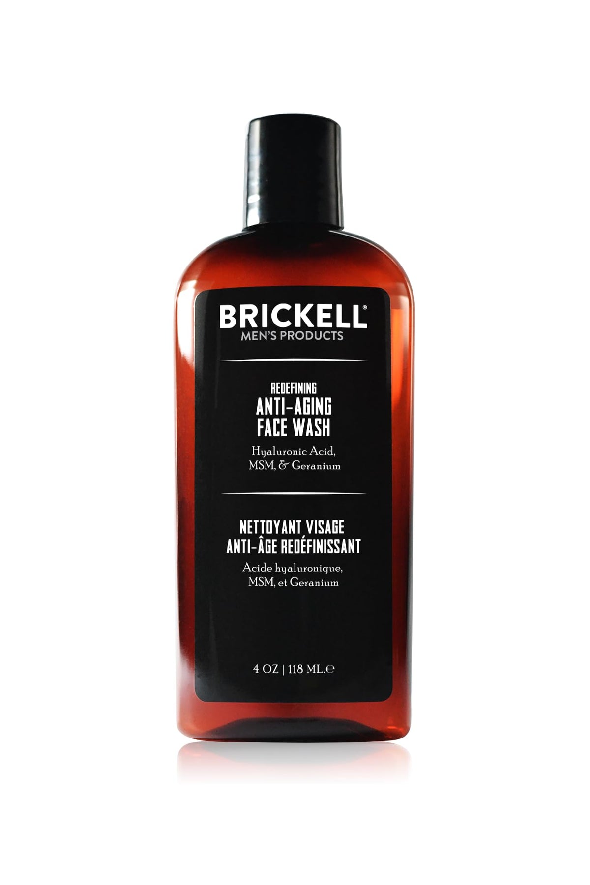 Brickell front bottle view showing product and benefits