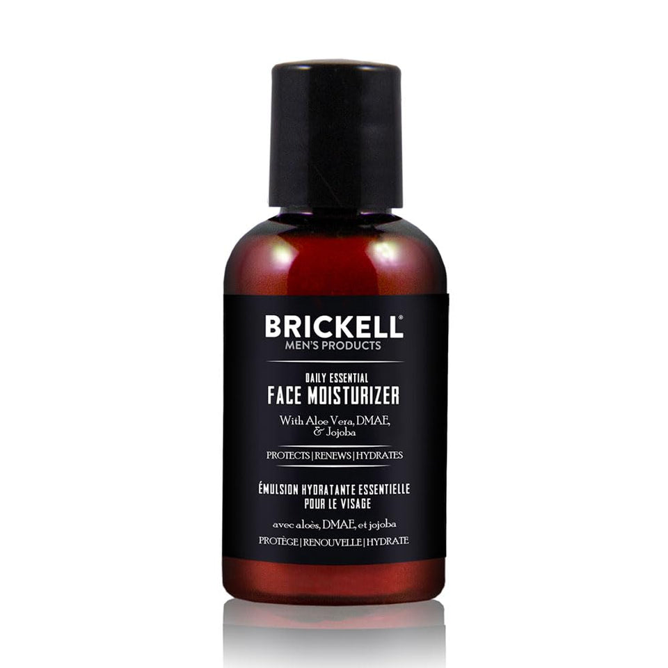 Brickell front packaging showing product branding and size benefits