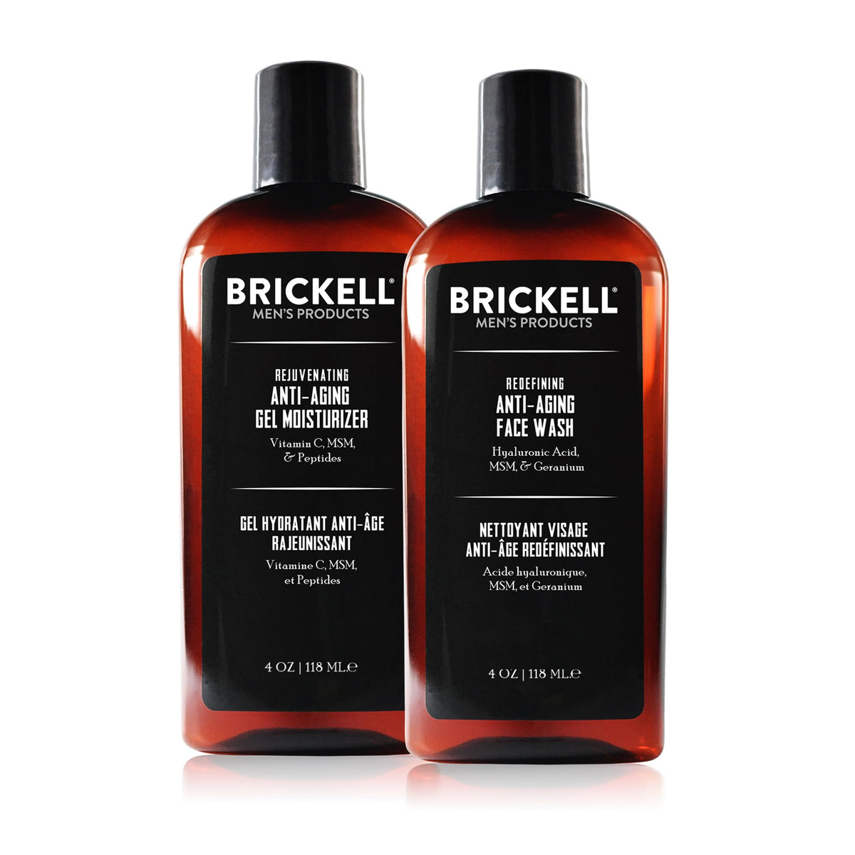 Brickell front packaging showing the gel cleanser and gel moisturizer for a streamlined routine