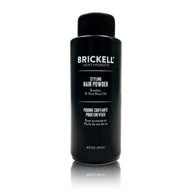 Brickell front packaging showing compact powder for travel-ready volume