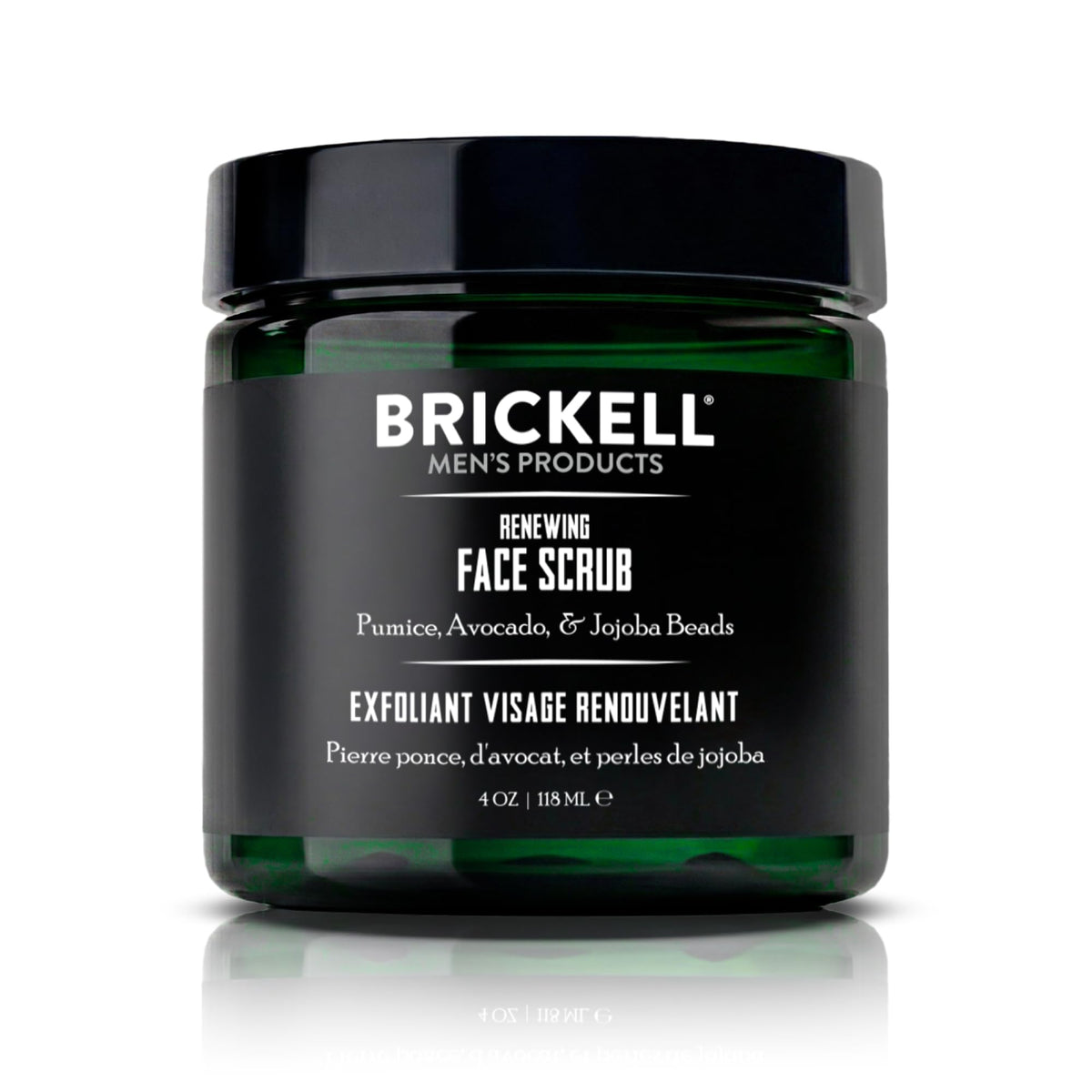 Brickell front packaging of Renewing Face Scrub showing label and size for clear identification