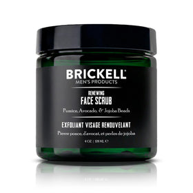Brickell front packaging of Renewing Face Scrub showing label and size for clear identification