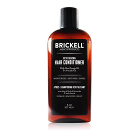 Brickell front packaging showing conditioner bottle and clear product benefits