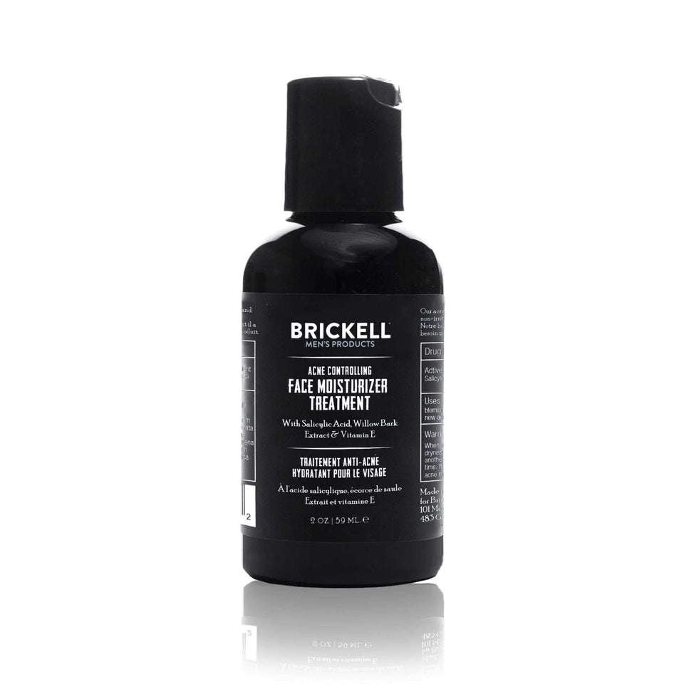 Brickell front packaging showing tube and clear benefit for acne control