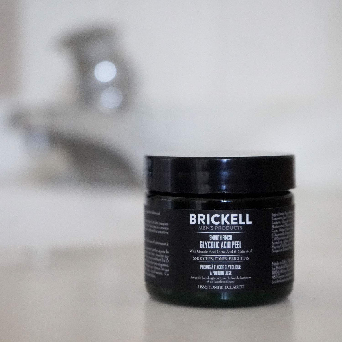 Brickell Men's Products applied to jawline demonstrating easy at-home treatment benefit