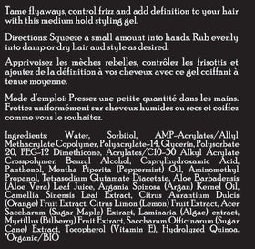 Brickell Men’s Hair Styling Gel label closeup with ingredients, signals nourishing formula
