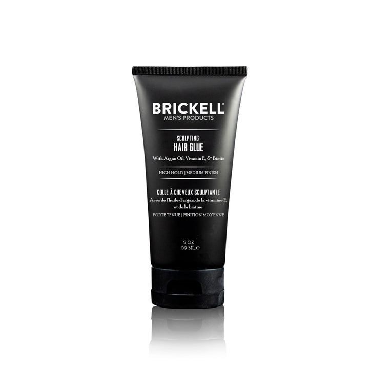 Brickell Men's Products front packaging shows compact 2 oz glue and brand clarity, boosting shelf appeal