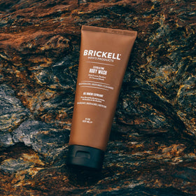 Brickell ingredient label showing charcoal, bamboo and pumice for clearer skin