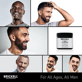 Brickell jar on bathroom counter styled for morning routine and grooming benefit
