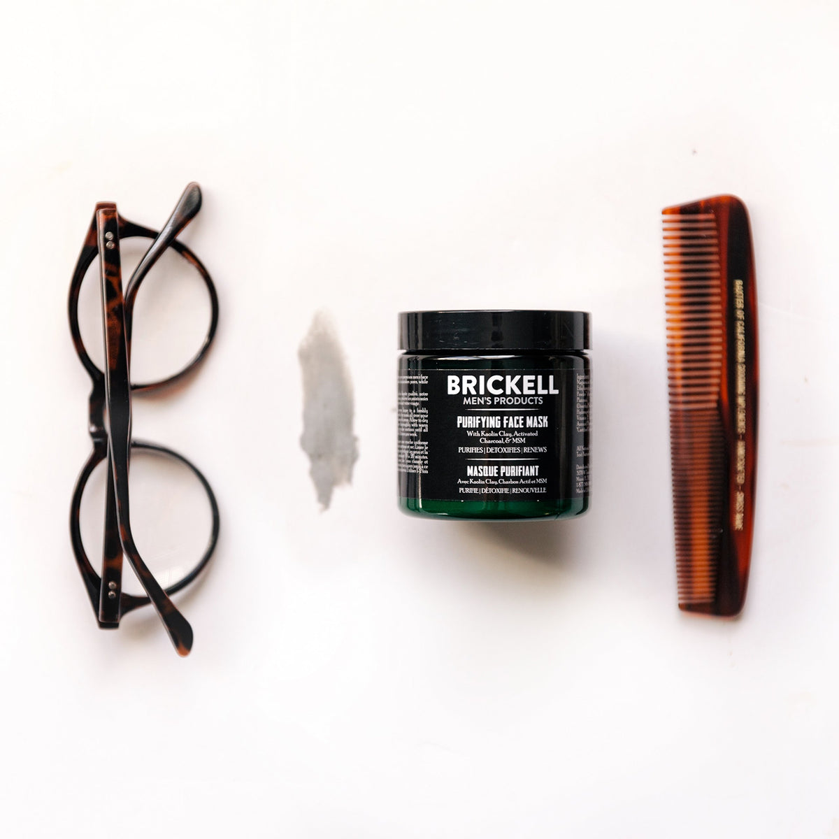 Brickell lifestyle on bathroom shelf showing routine-ready grooming benefit
