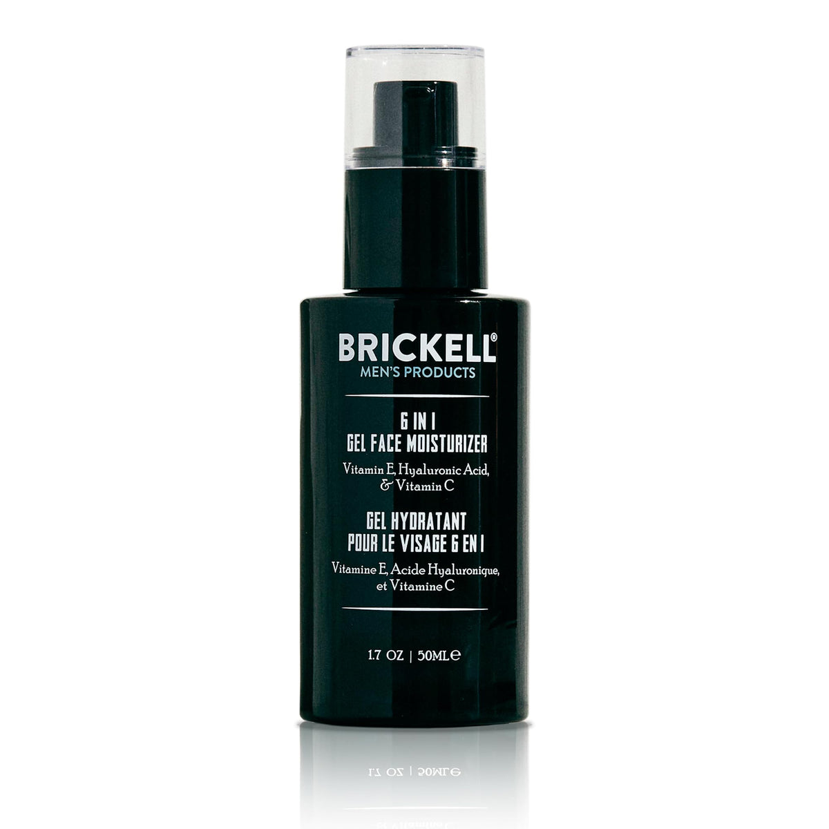 Brickell Men's Products front packaging showing 6-in-1 gel moisturizer benefits