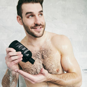 Brickell Men's Products gel texture on palm showing rich lather for efficient cleansing