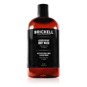 Brickell Men's Products front packaging showing 16 oz bottle and mint scent benefits