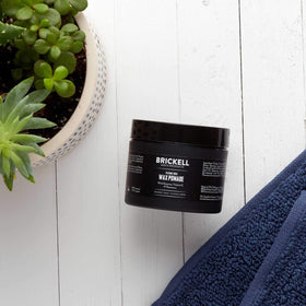 Brickell Men’s Products used on model’s hair demonstrating flexible hold and natural shine benefit