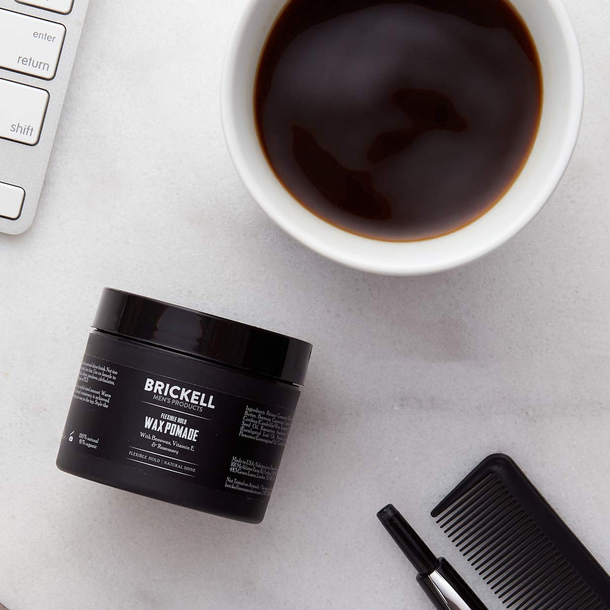Brickell Men’s Products open jar displayed with ingredients visible for nourishing formula benefit