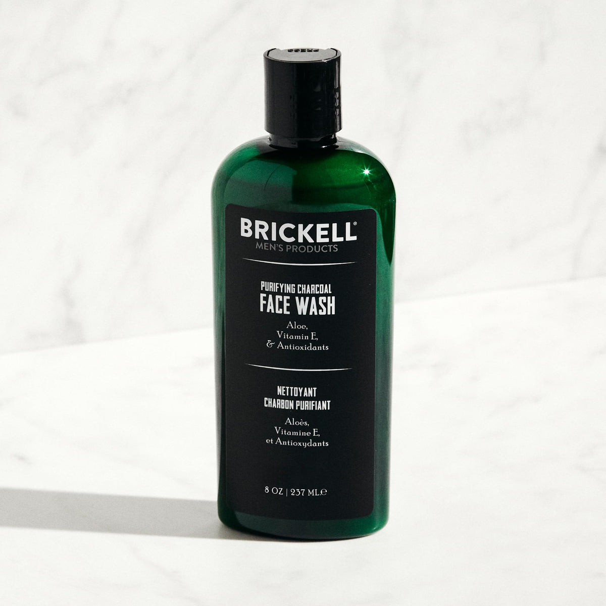 Brickell products arranged in bathroom lifestyle scene suggesting daily routine
