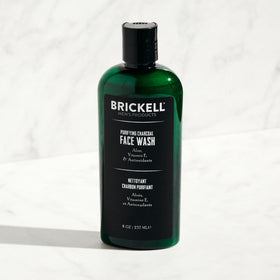 Brickell products arranged in bathroom lifestyle scene suggesting daily routine