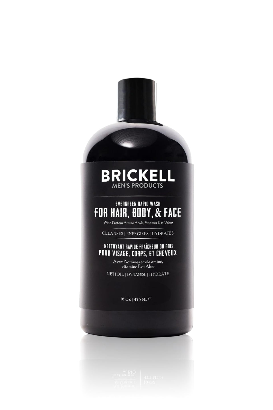 Brickell Men's Product front bottle showing Evergreen scent and benefits