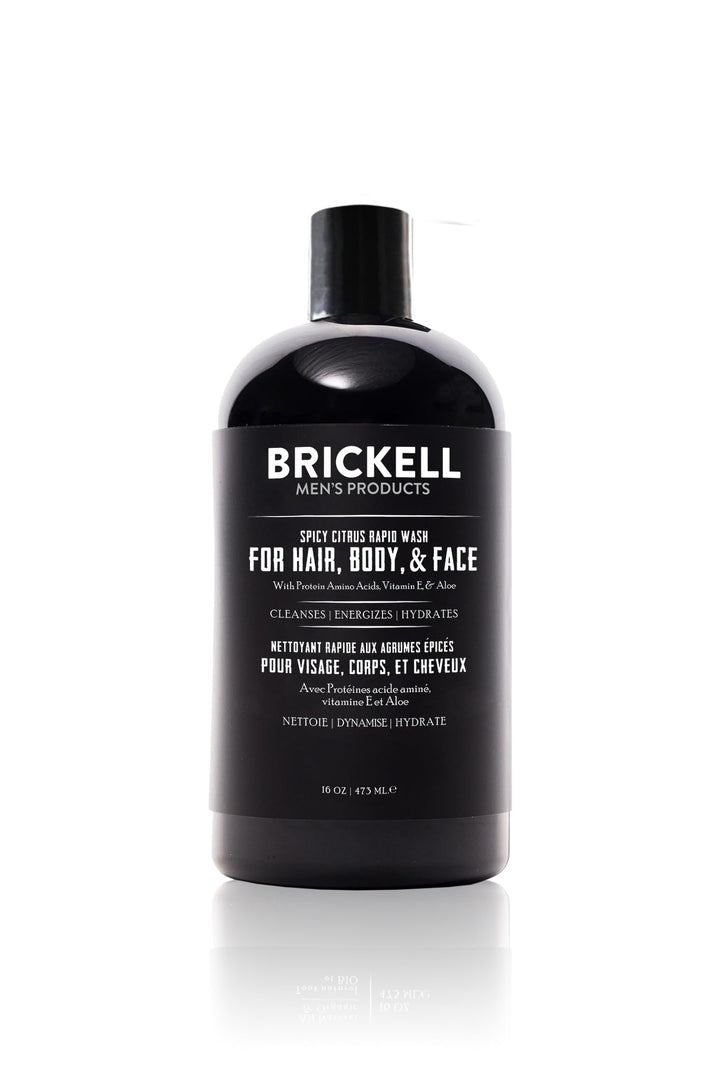 Brickell Men's Rapid Wash front packaging showing bottle and branding, easy identification