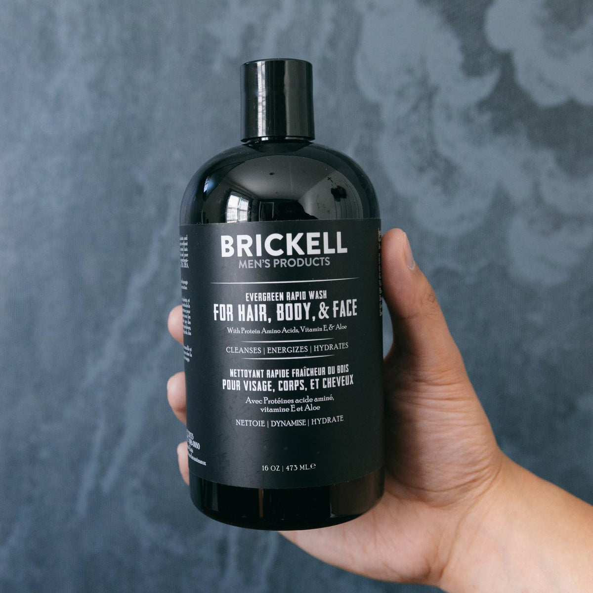 Brickell Rapid Wash lathered in hand showing gentle cleansing benefit