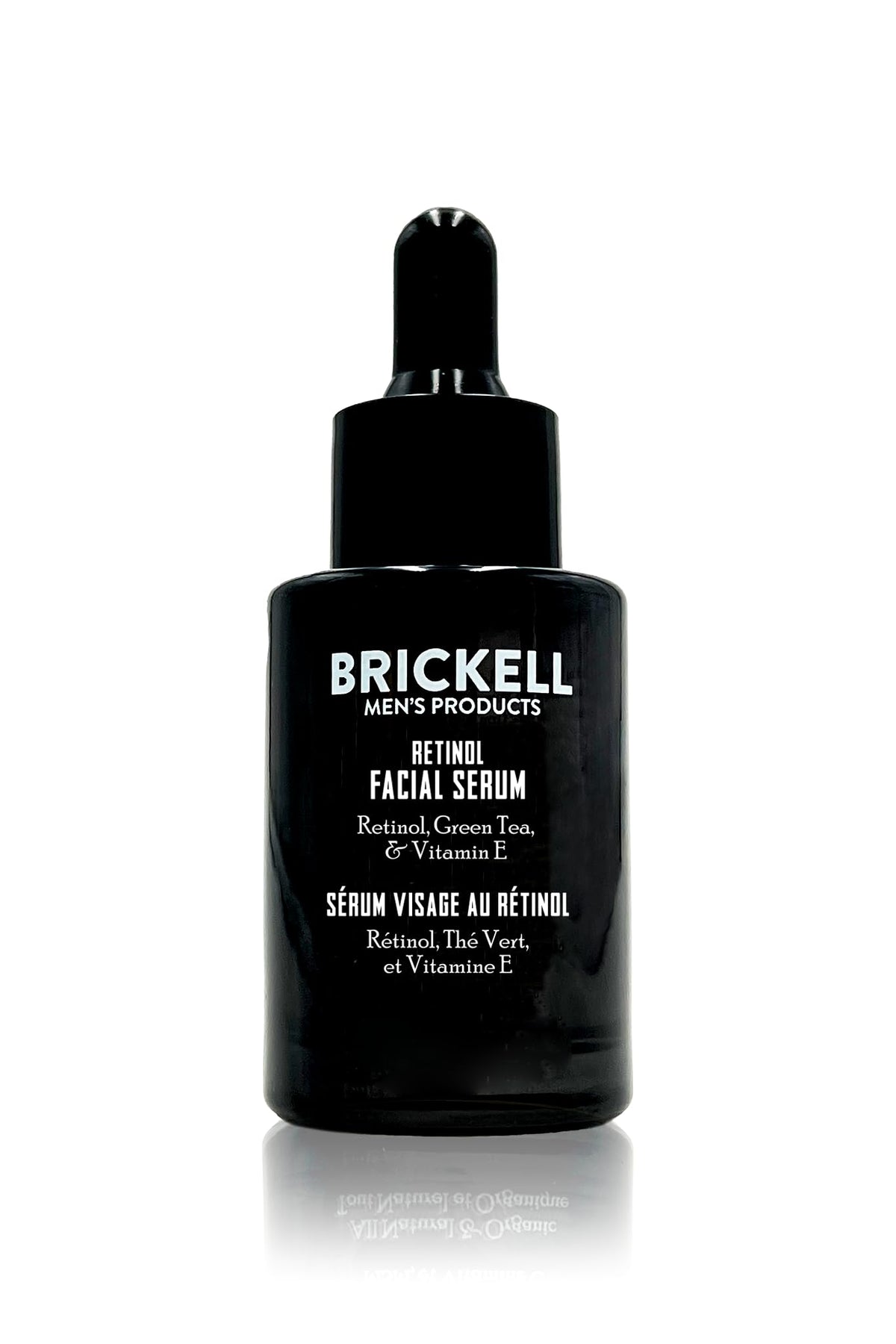 Brickell Men's Products bottle front view showing sleek packaging and size benefit