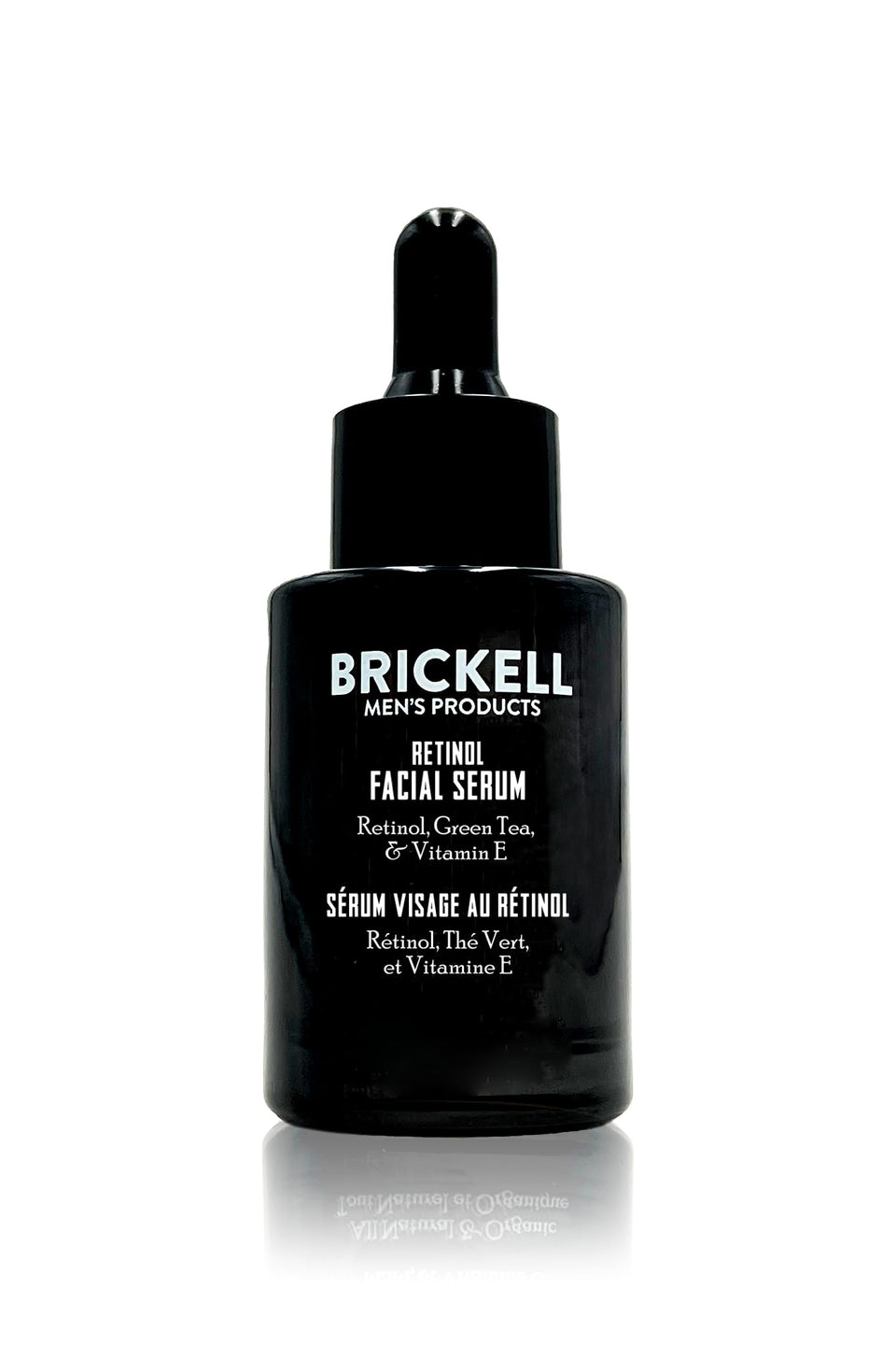 Brickell Men's Products bottle front view showing sleek packaging and size benefit