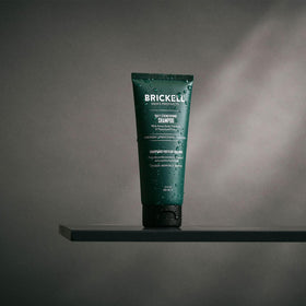 Brickell Men's Products shampoo in shower scene showing refreshing use
