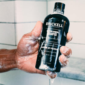 Brickell shampoo texture close-up showing creamy consistency and soothing feel