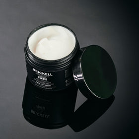 Brickell paste on bathroom counter illustrating daily grooming benefit