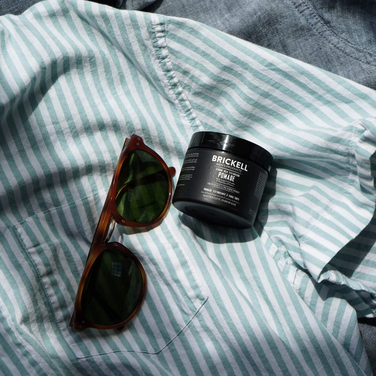 Brickell Men's Products before and after styling comparison showing texture improvement