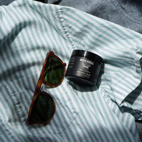 Brickell Men's Products before and after styling comparison showing texture improvement