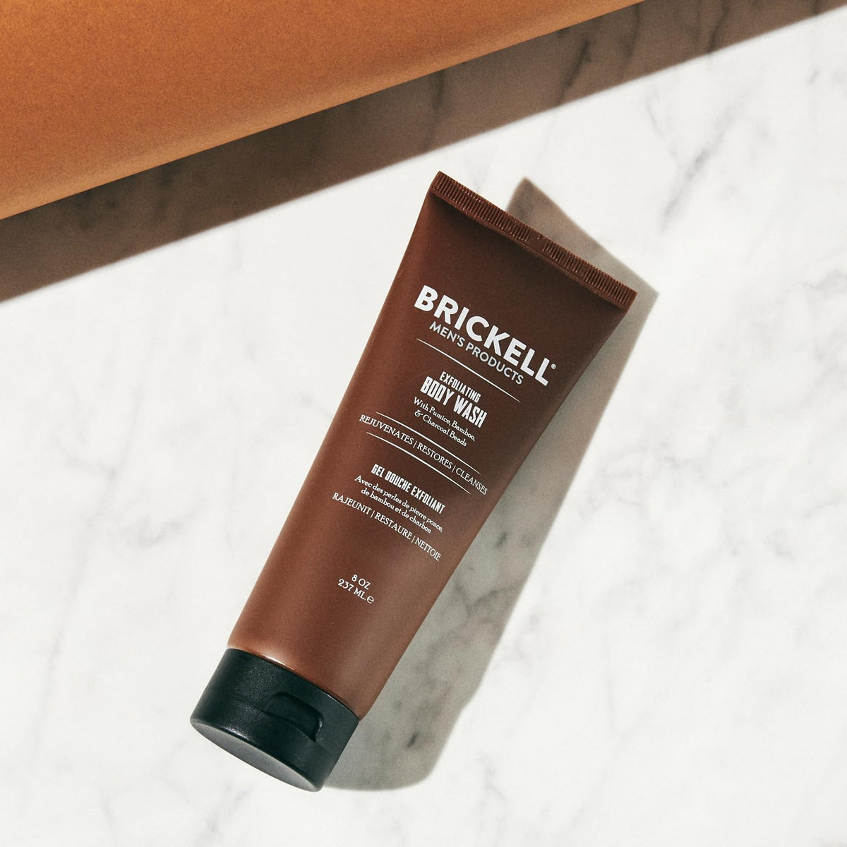 Brickell close-up texture highlights bamboo and pumice granules for thorough exfoliation