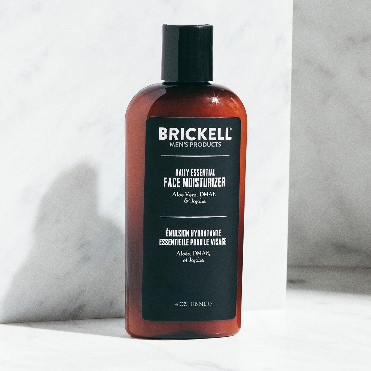 Brickell Men's Products lotion texture close-up highlighting lightweight finish and fast absorption
