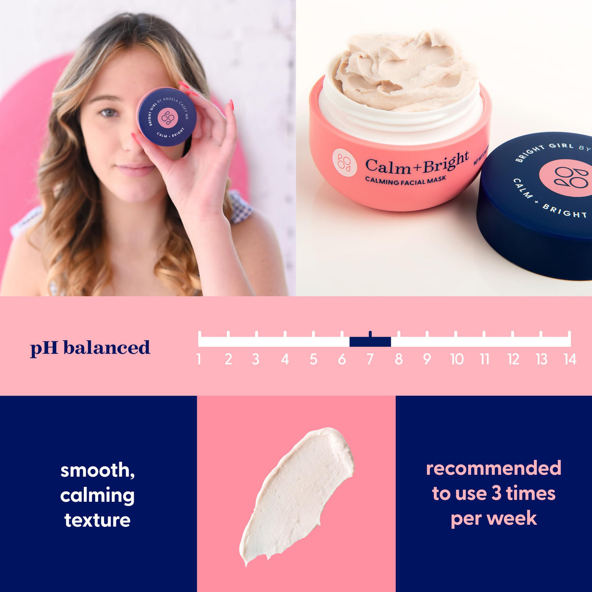 Bright Girl Calm+Bright key ingredients flatlay showing calming and antioxidant benefits