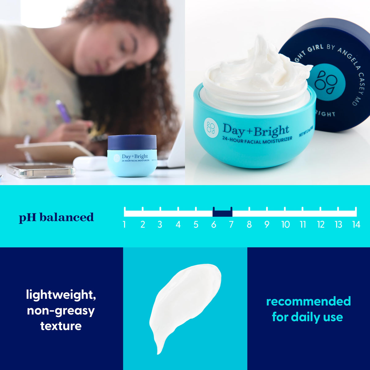 Bright Girl 50mL moisturizer beside ruler showing compact travel-friendly size