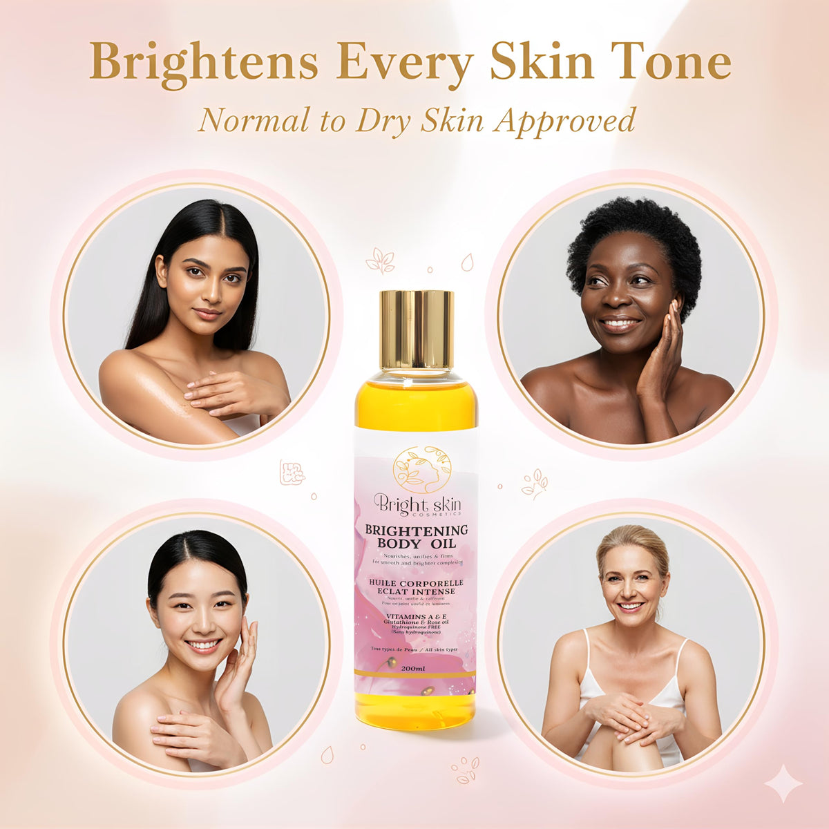 Bright Skin Cosmetics applied on forearm illustrating reduced uneven tone and smoother appearance
