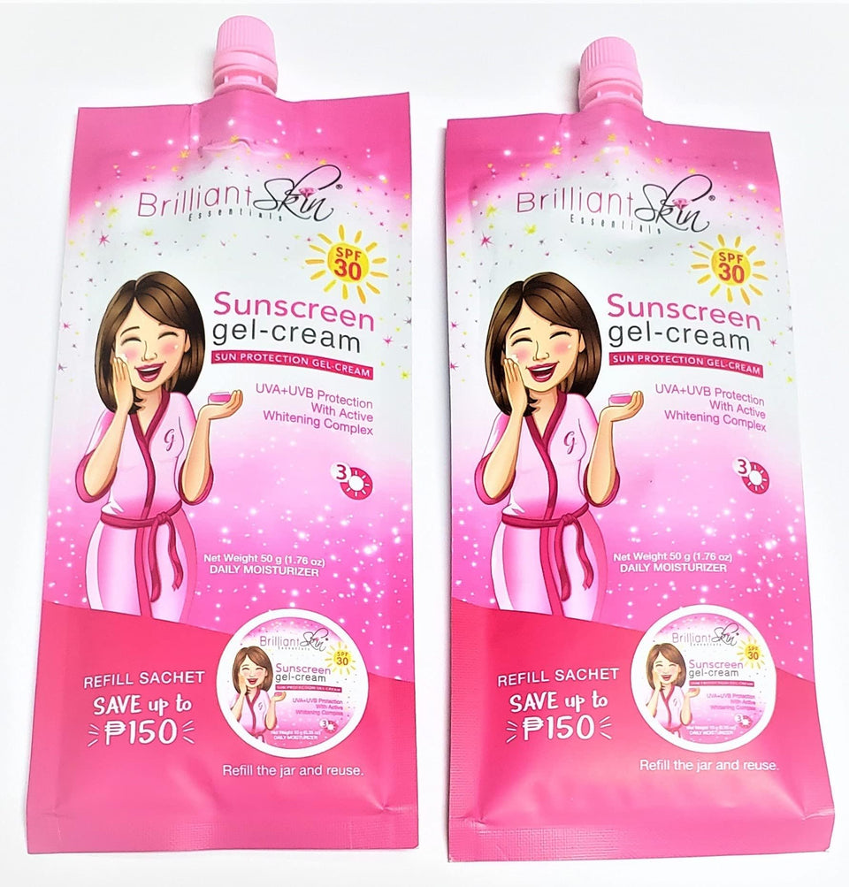 BRILLIANT SKIN ESSENTIALS front packaging showing sachet and SPF benefit