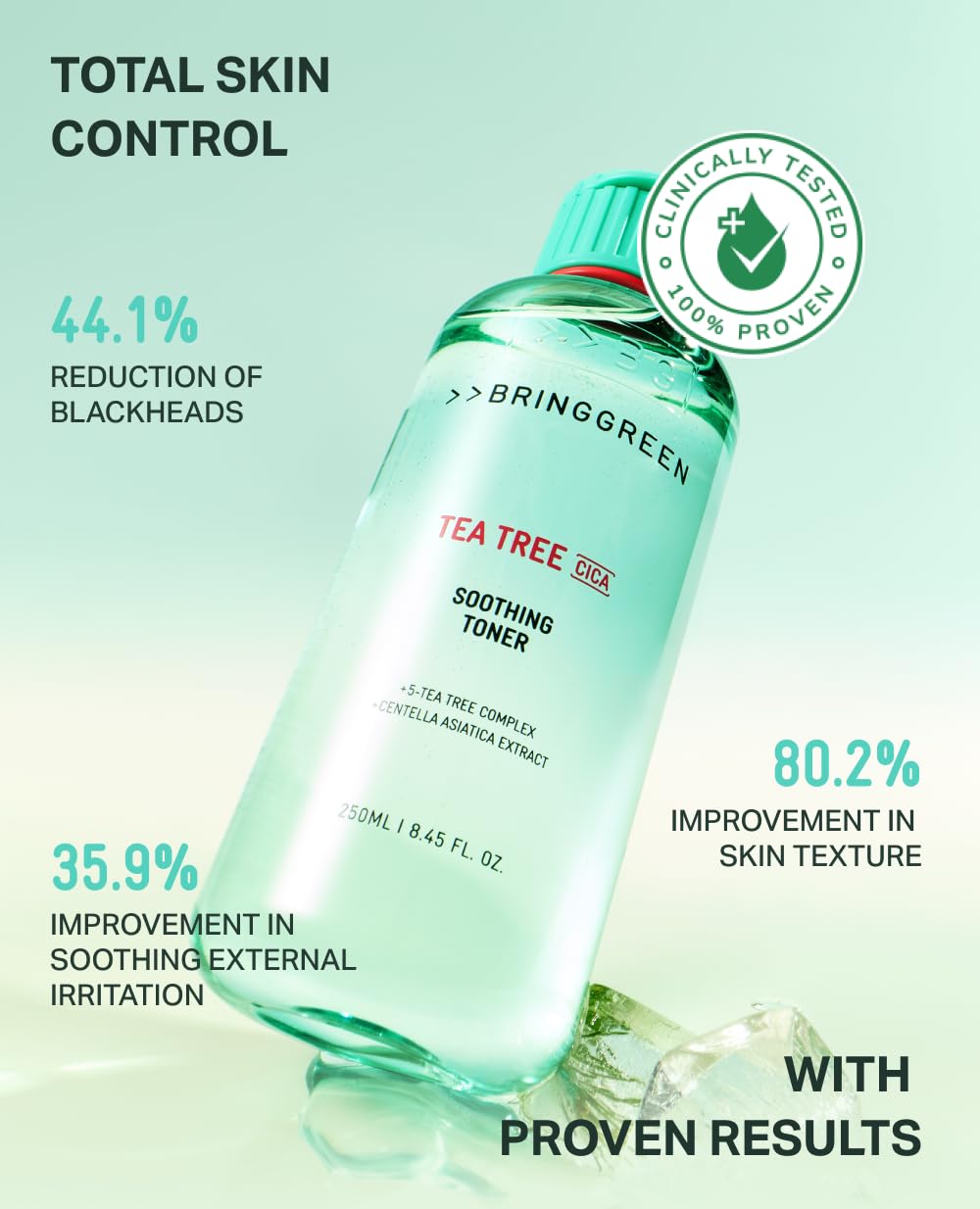 BRING GREEN toner applied with cotton pad for gentle exfoliation