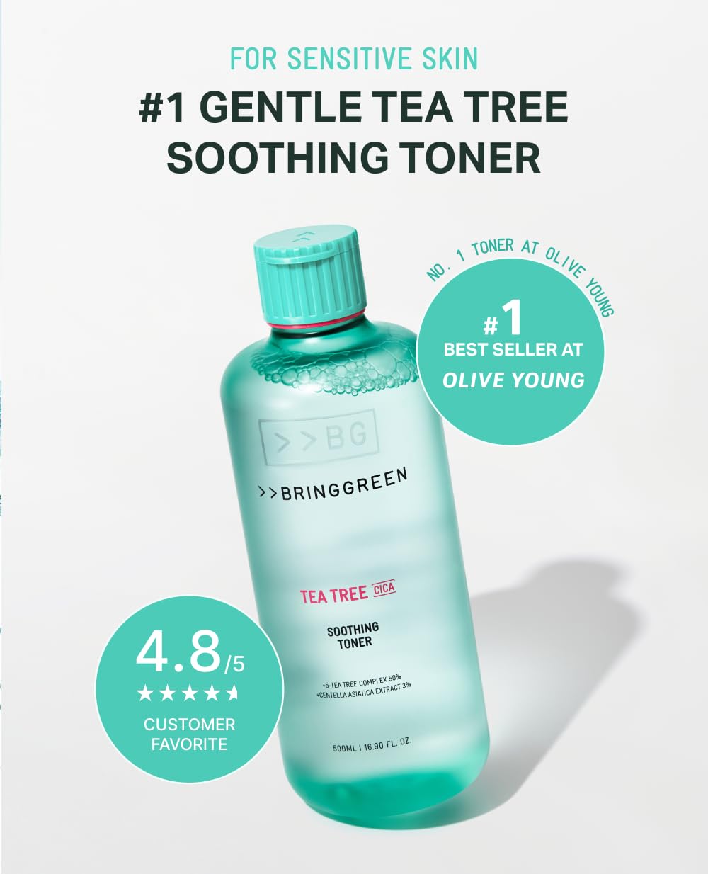 BRING GREEN watery toner texture poured on hand for fast absorption