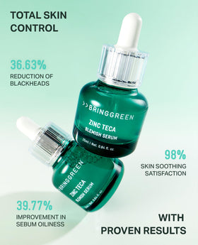 BRING GREEN label and ingredient panel close-up to show niacinamide and zinc-teca content