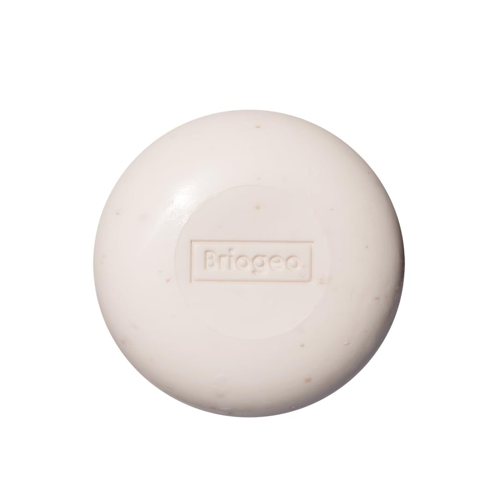 Briogeo close-up of bar texture highlighting aloe and oat milk soothing qualities