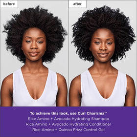 Briogeo before and after curls to show improved definition and softer texture