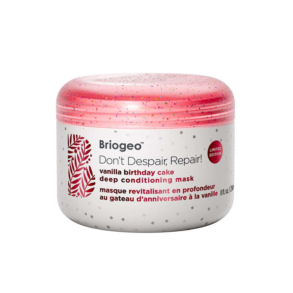 Briogeo front packaging showing limited-edition birthday cake scent and benefits