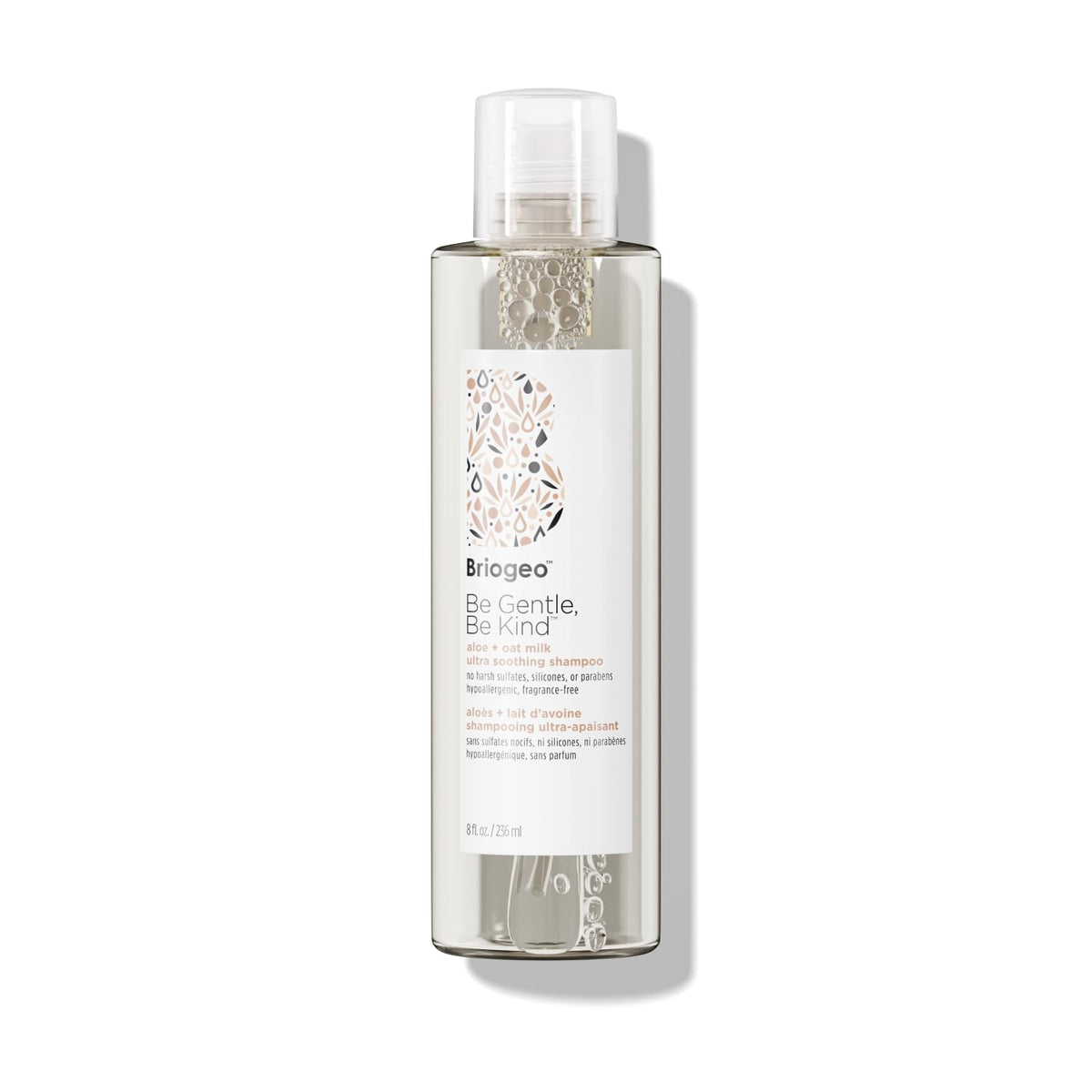 Briogeo front packaging showing shampoo bottle and clear product benefits