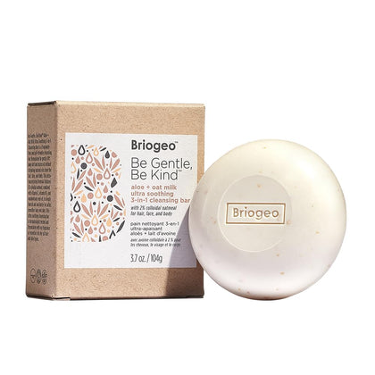 Briogeo front packaging showing the 3-in-1 cleansing bar and compact design benefits