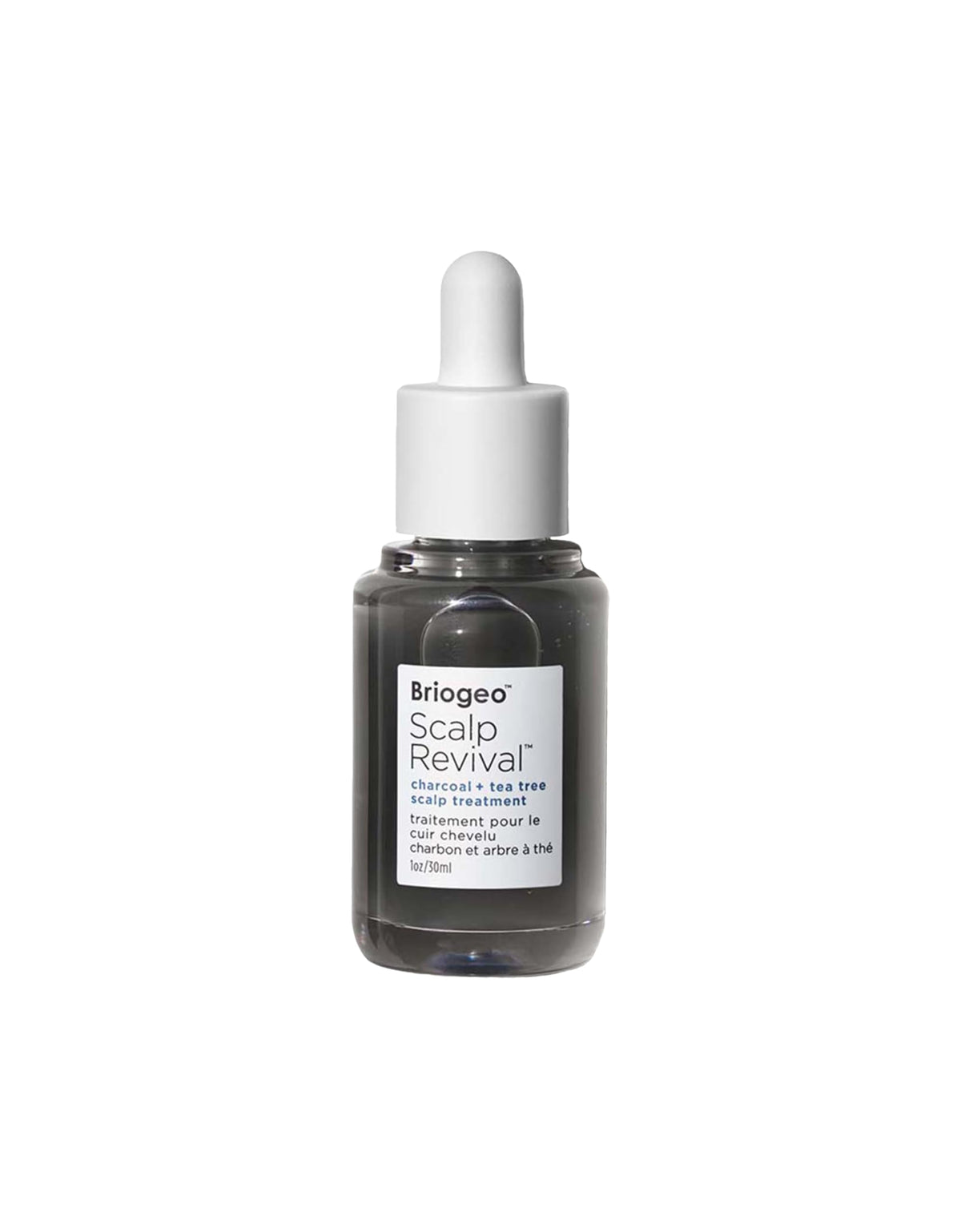 Briogeo front packaging of scalp revival serum shows bottle and label benefits