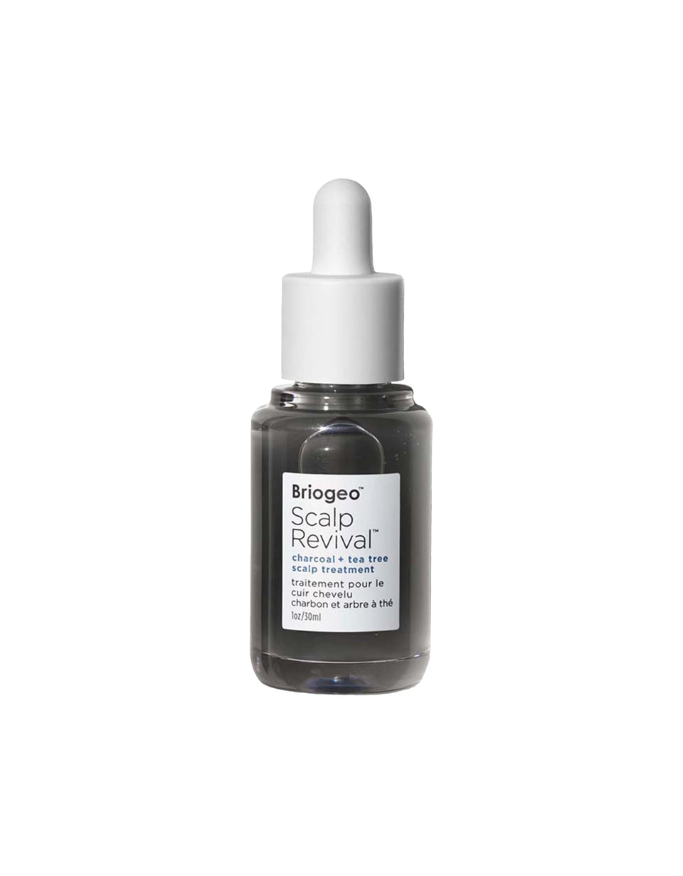 Briogeo front packaging of scalp revival serum shows bottle and label benefits