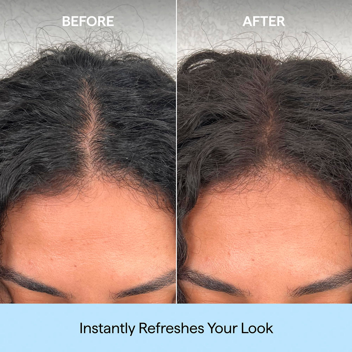 Briogeo hair swatch demonstrating tint blending into hair color for natural coverage